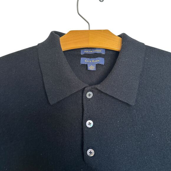 Club Room 100% Cashmere Polo Sweater Black Long Sleeve Collared Pullover Size L - Picture 4 of 6